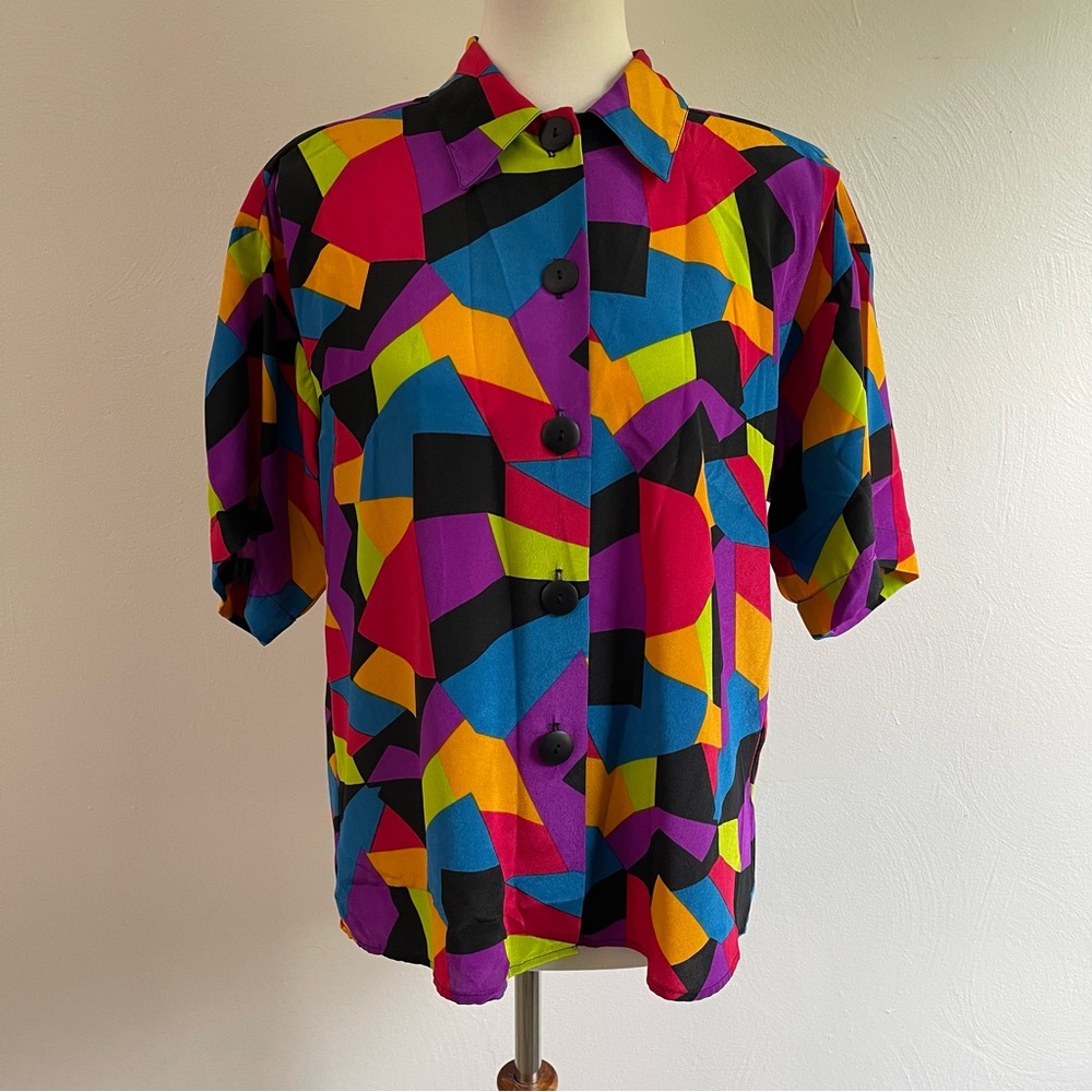 Vintage Short Sleeve Button Up Blouse